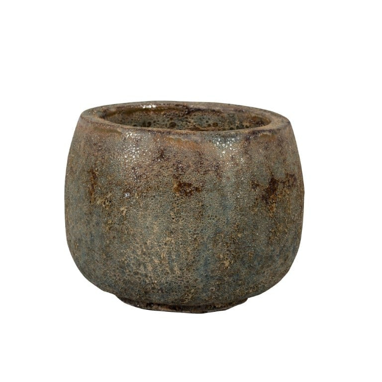 Melbourne 1-02AD Squat Round Pottery Planter (Grey/Brown) - 35cm Dia